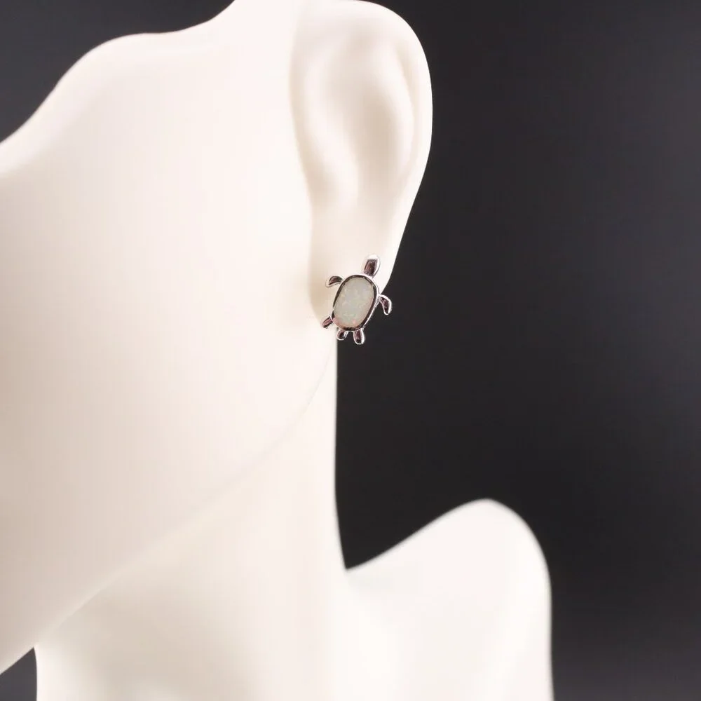 Women's Sterling Silver Jewelry Turtle Stud Fashion Earrings with Opal Accents**